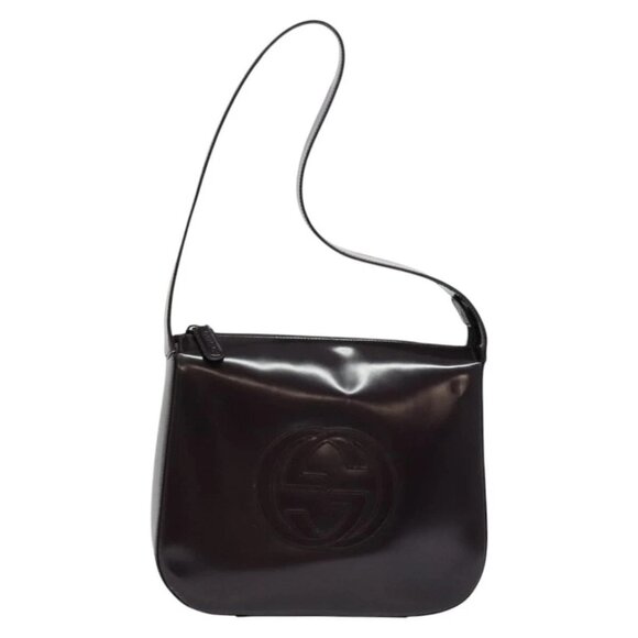 GUCCI Shoulder Bag Patent leather Navy Silver Auth - Picture 2 of 16